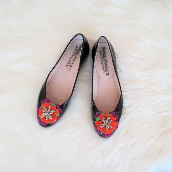 Paul Mayer Shoes - Paul Mayer Black Patent Leather Floral Flat 8.5